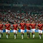 Bulgarian and Cypriot football players compete intensely during a friendly match at Hristo Botev Stadium, with the crowd cheering in the background.