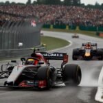 A Formula 1 car speeds through the Maggotts-Becketts complex at Silverstone Circuit during the 2025 British Grand Prix, with a blurred crowd in the background.