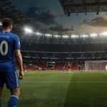 Dynamic action shot of a football player in a Premier League match, showcasing the intensity of the 2025 transfer season with a packed stadium in the background.