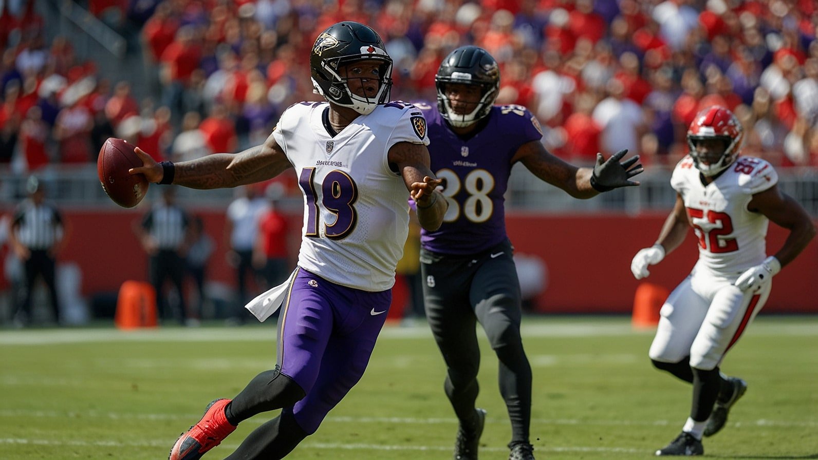 Baltimore Ravens quarterback Lamar Jackson throws a touchdown pass during a 41-31 victory against the Tampa Bay Buccaneers at Raymond James Stadium on October 21, 2025.