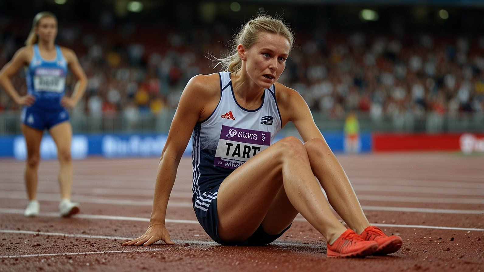 Scottish steeplechase runner Sarah Tait is carried off the track in pain after injuring her ankle during the women’s 3000m steeplechase at the 2025 World Athletics Championships in Tokyo.