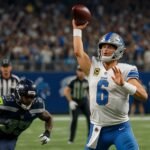 Detroit Lions quarterback Jared Goff throws a pinpoint touchdown pass during a 42-29 rout of the Seattle Seahawks at Ford Field on September 30, 2025.