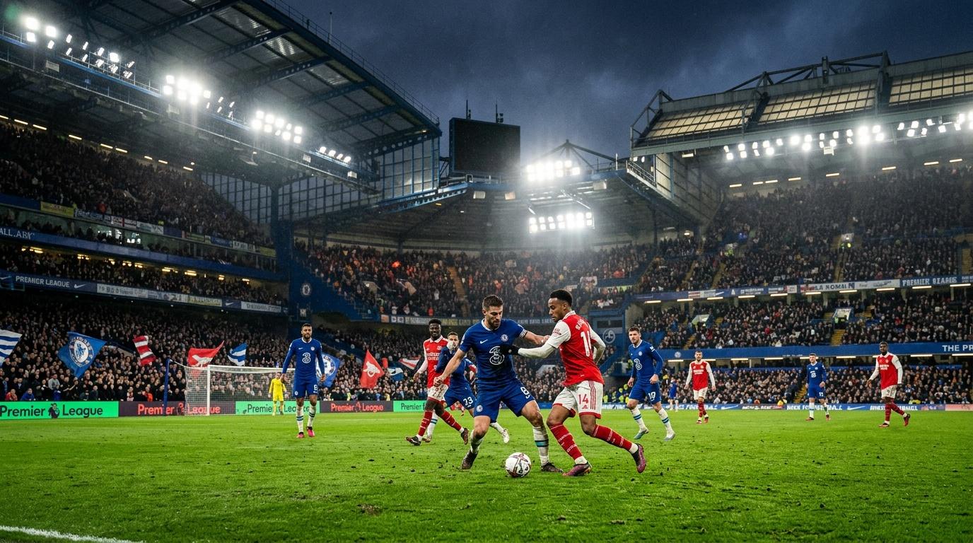 Football match between Chelsea and Arsenal at Stamford Bridge stadium