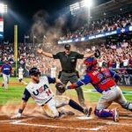 Baseball player sliding into base during international championship game
